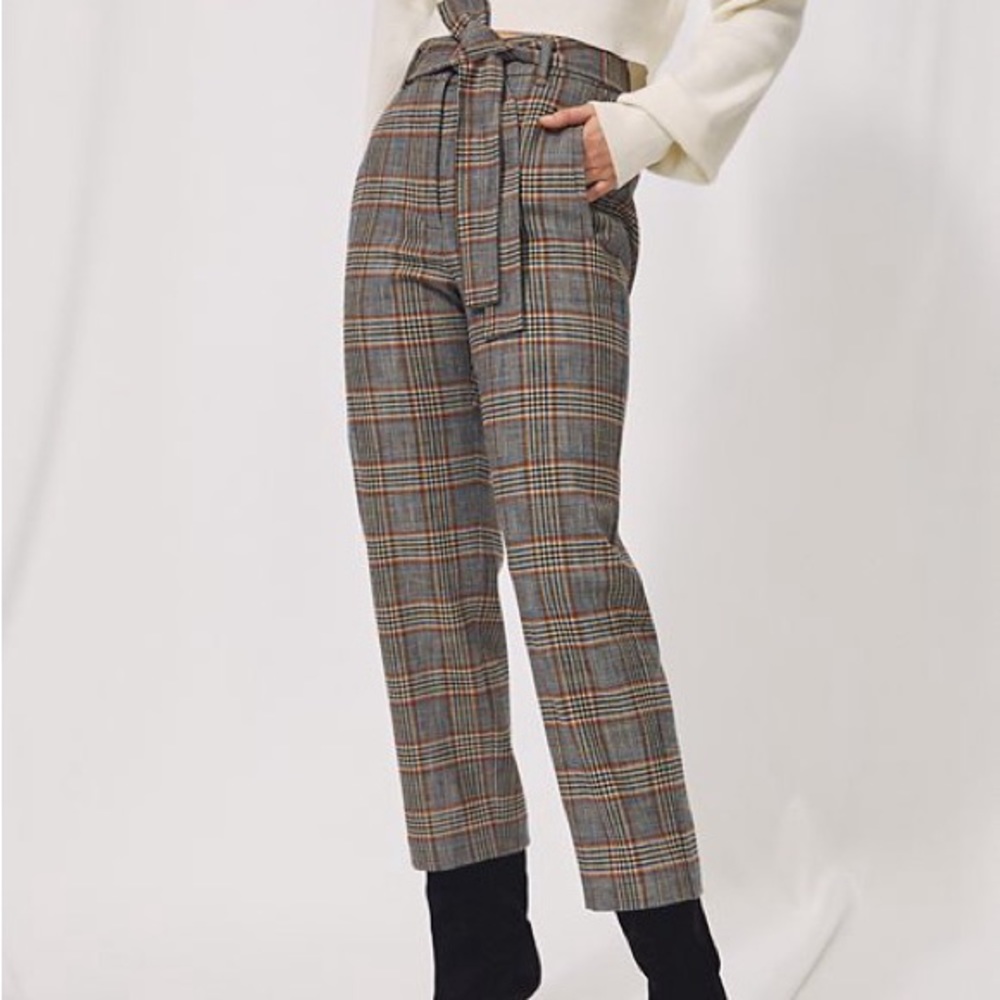 Aritzia Jallade Pant (tie front pant) navy plaid